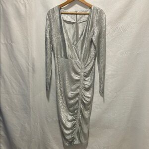 Elegant Silver Ruched Dress